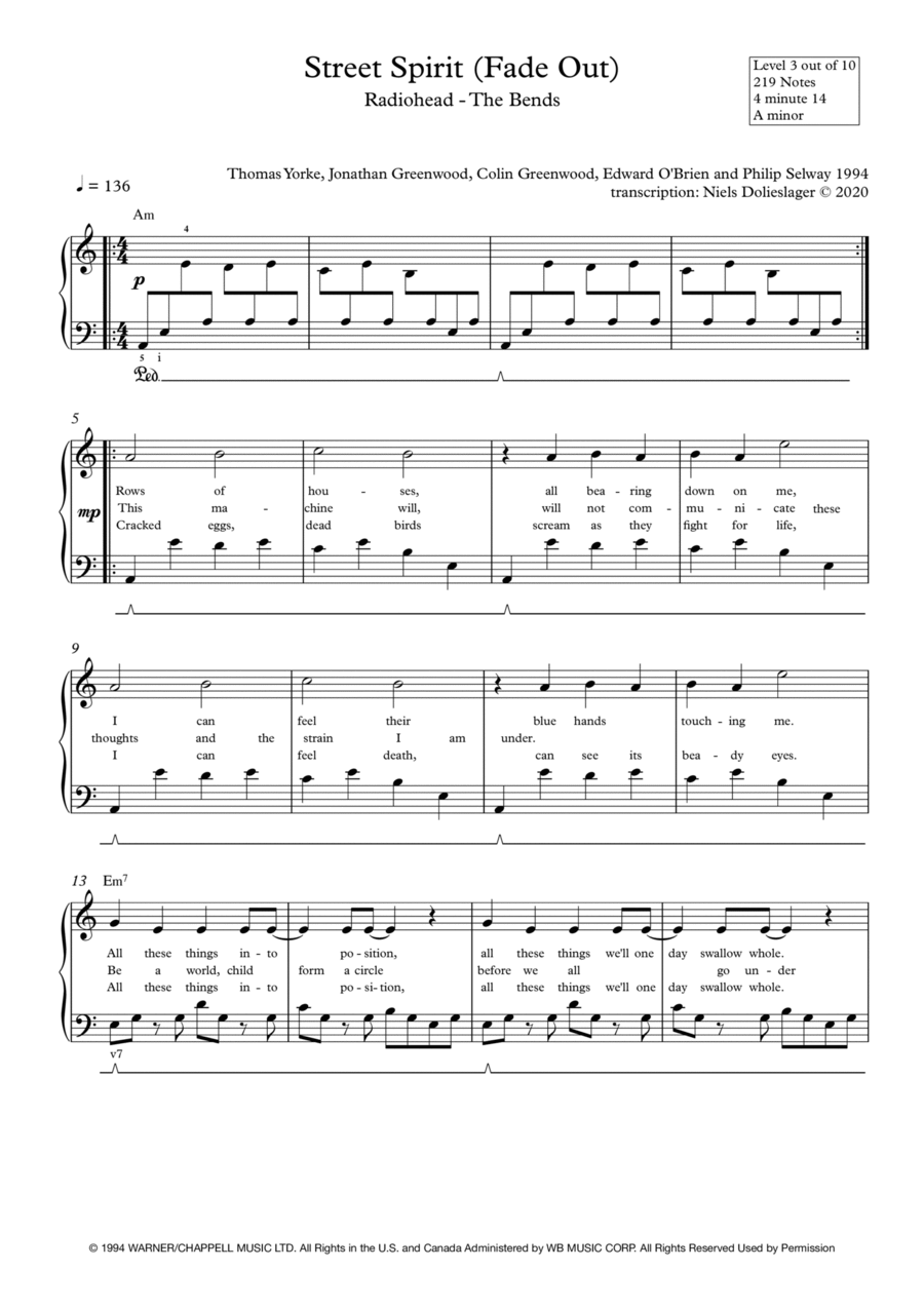 Street Spirit (fade Out) by Radiohead Piano Solo Digital Sheet Music Sheet Music Plus