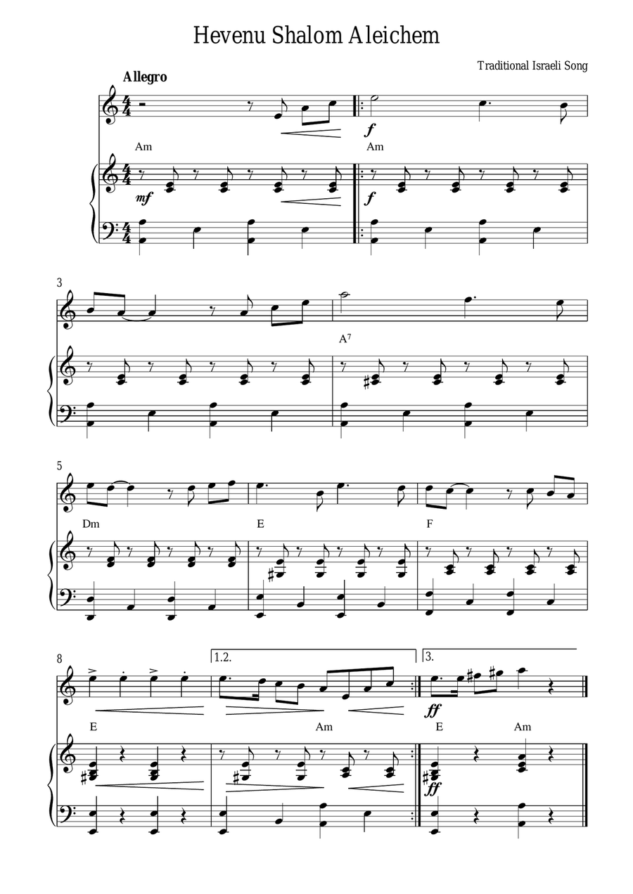 Hevenu Shalom Aleichem - Violin Solo - Digital Sheet Music