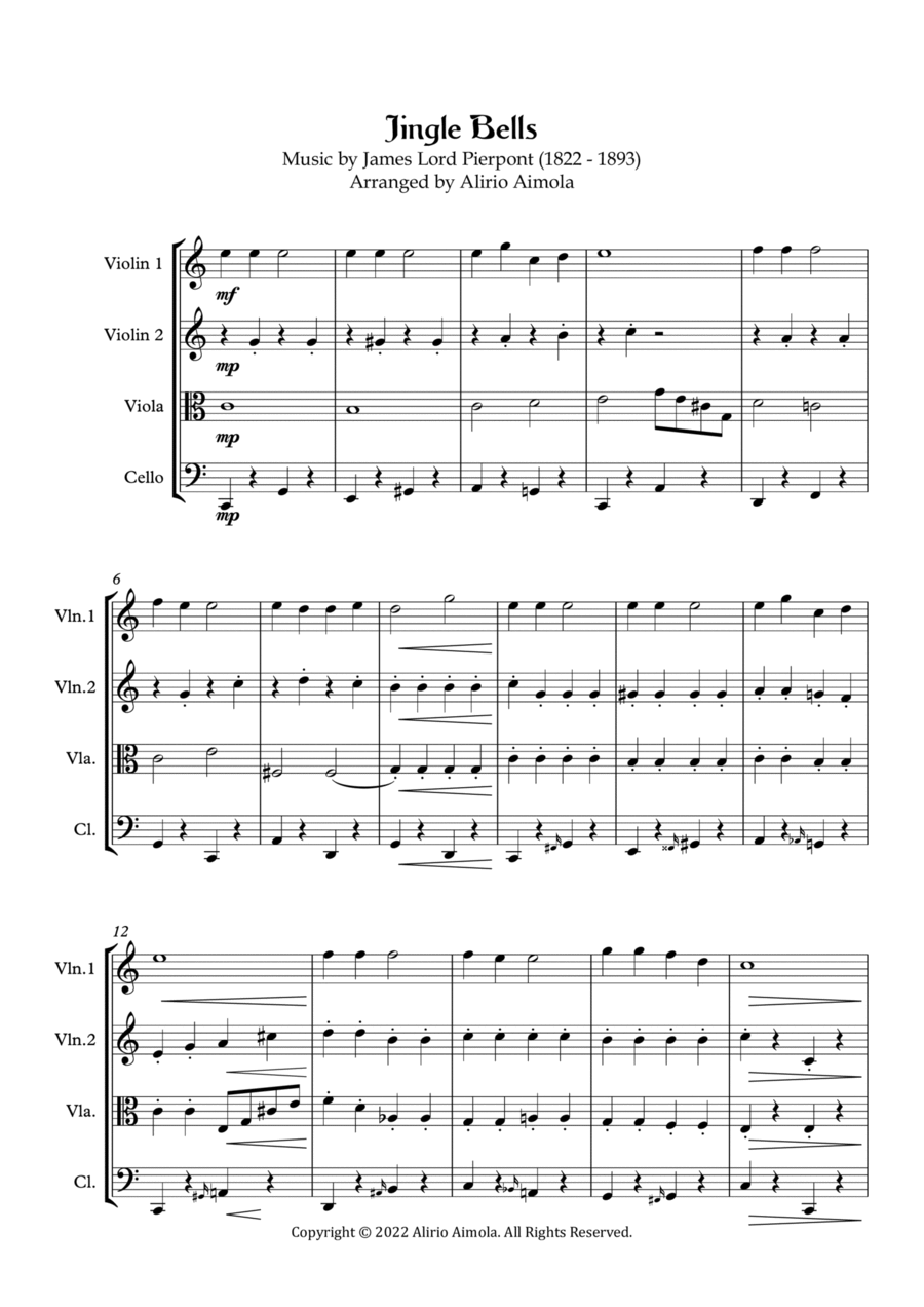 Jingle Bells string quartet easy level String Quartet Digital
