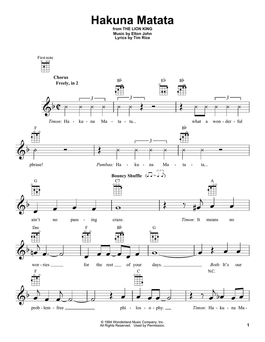 Hakuna Matata (from The Lion King) by Elton John - Ukulele - Digital ...