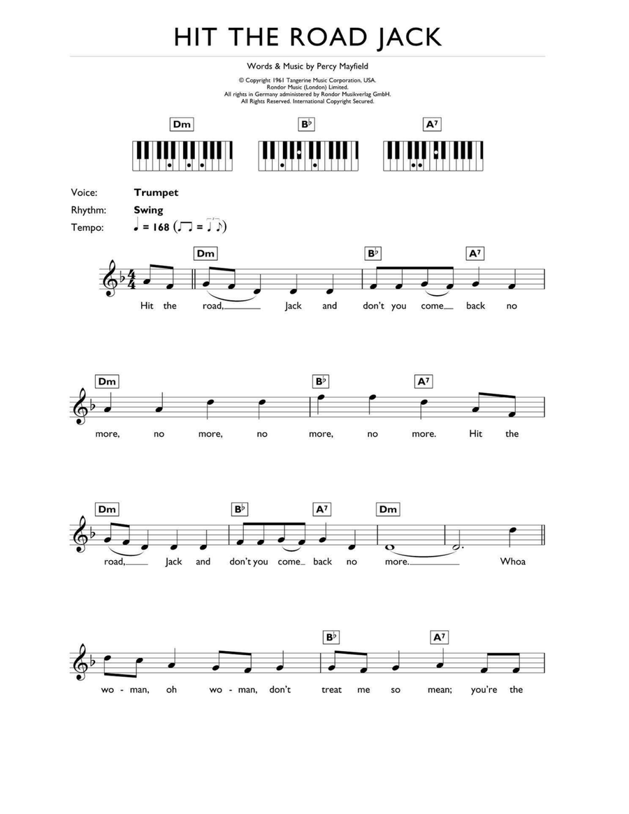 Hit The Road Jack by Ray Charles Piano Digital Sheet Music