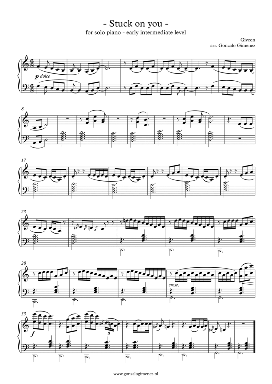 Stuck On You - Piano Solo - Digital Sheet Music