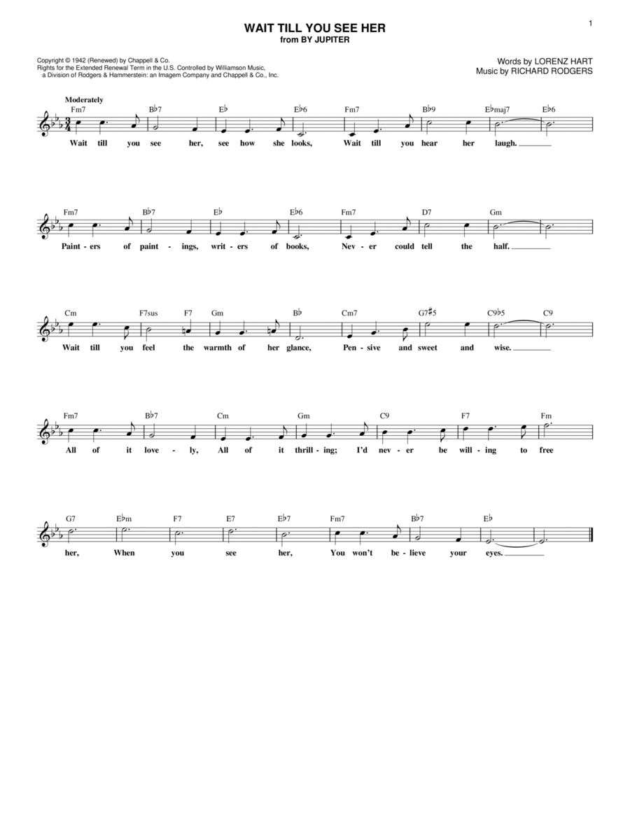 Wait Till You See Her By Rodgers And Hart Piano Vocal Guitar Digital Sheet Music Sheet