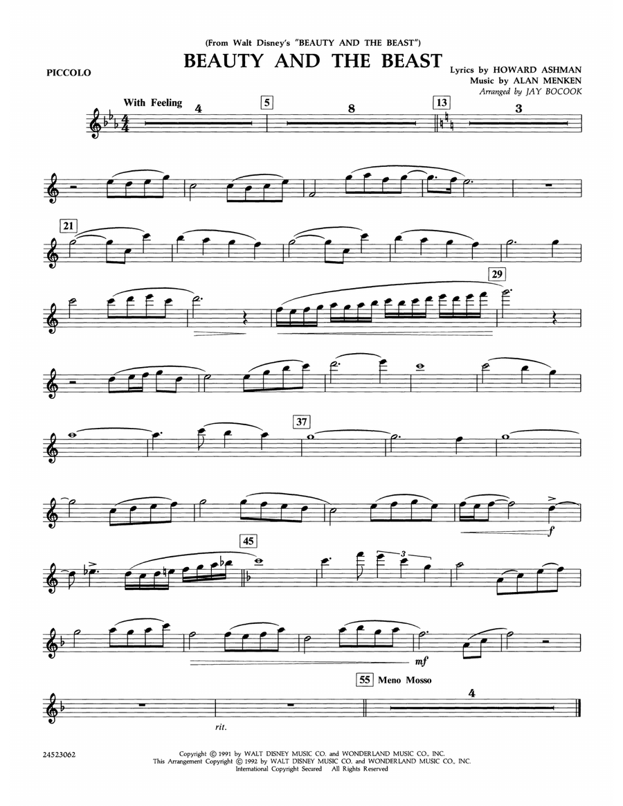 Beauty and the Beast (arr. Jay Bocook) - Piccolo by Jay Bocook