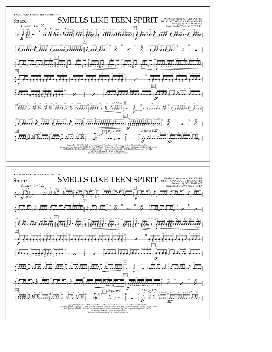 Smells Like Teen Spirit - Snare by Tom Wallace - Marching Band