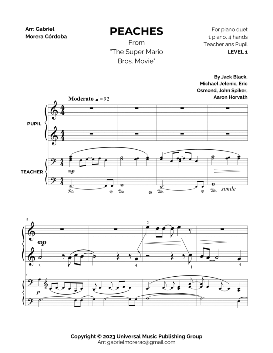 Jack Black — Peaches (Piano Sheet Music) in 2023