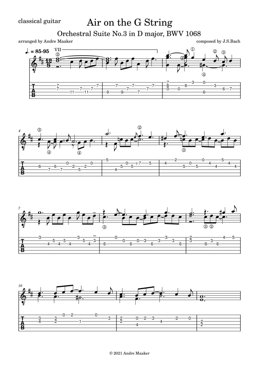 Air On The G String by Johann Sebastian Bach - Easy Guitar Tab