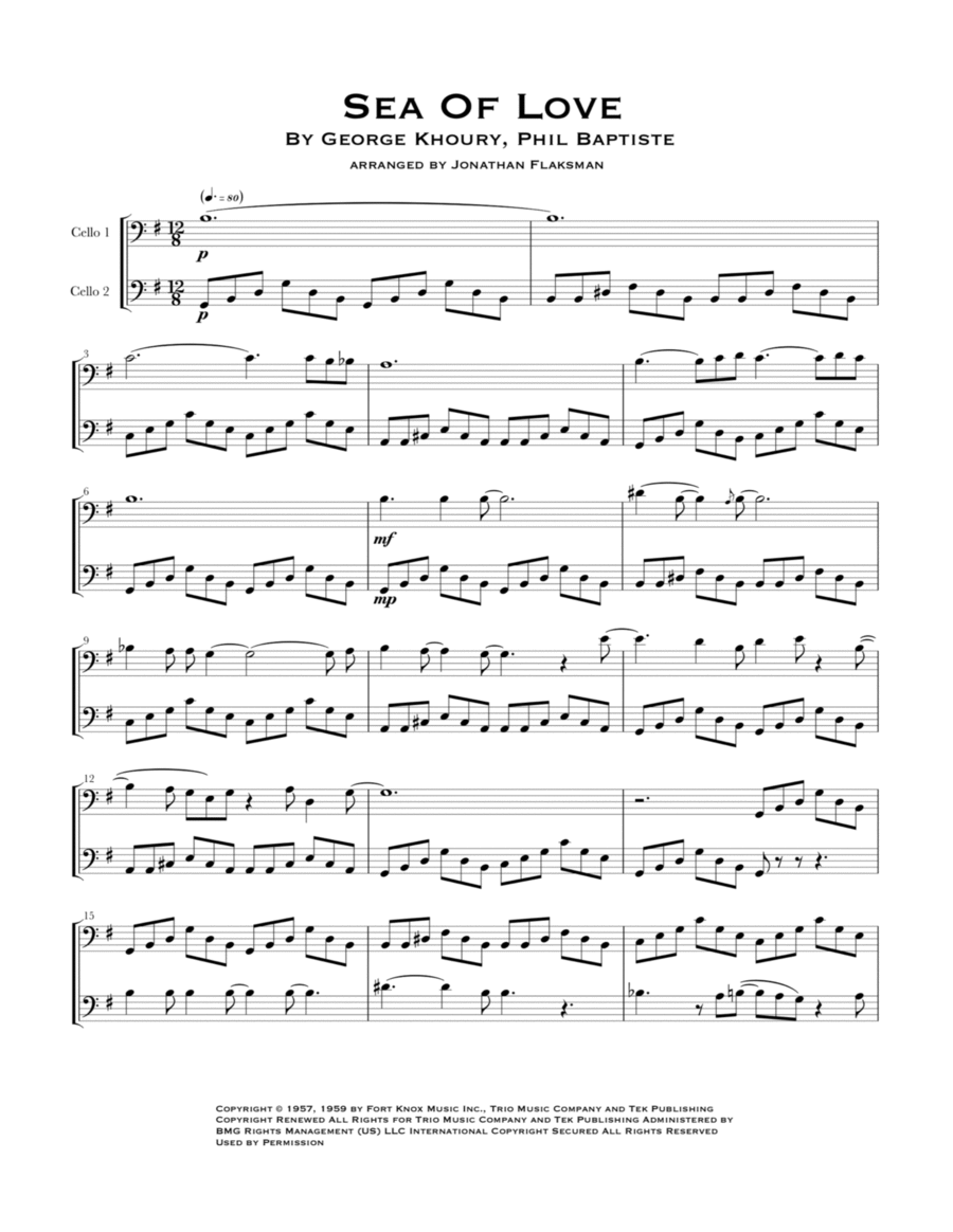 Sea Of Love by The Honeydrippers String Duet Digital Sheet Music