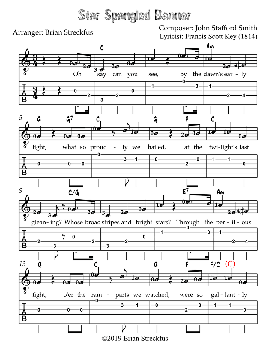 Star Spangled Banner (Guitar Sheet Music, Chords, Lyrics