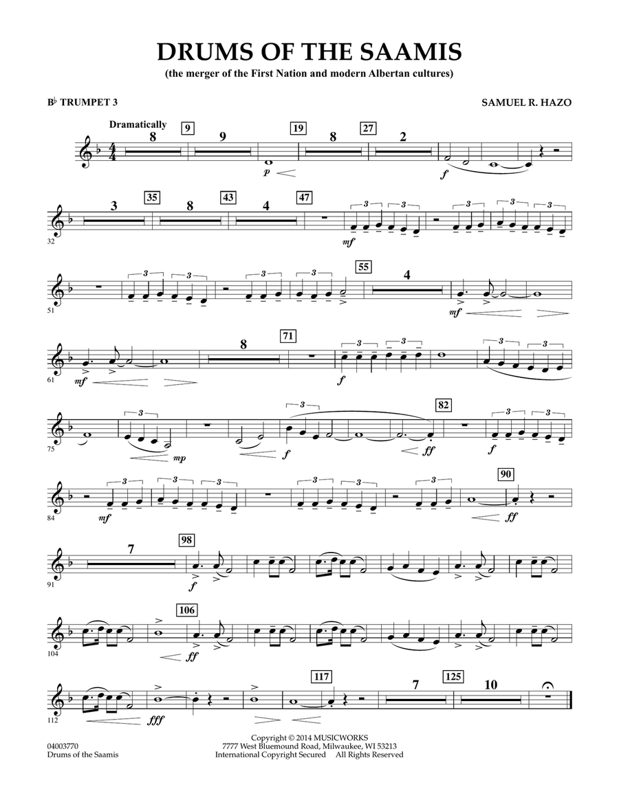 Drums of the Saamis Bb Trumpet 3 by Samuel R. Hazo Concert Band Digital Sheet Music