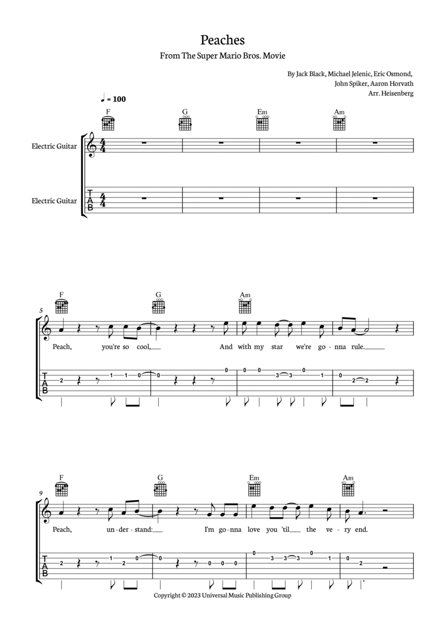 Peaches – Jack Black Peaches: The Rock Balled Sheet music for Piano,  Guitar, Bass guitar, Drum group & more instruments (Mixed Quintet)