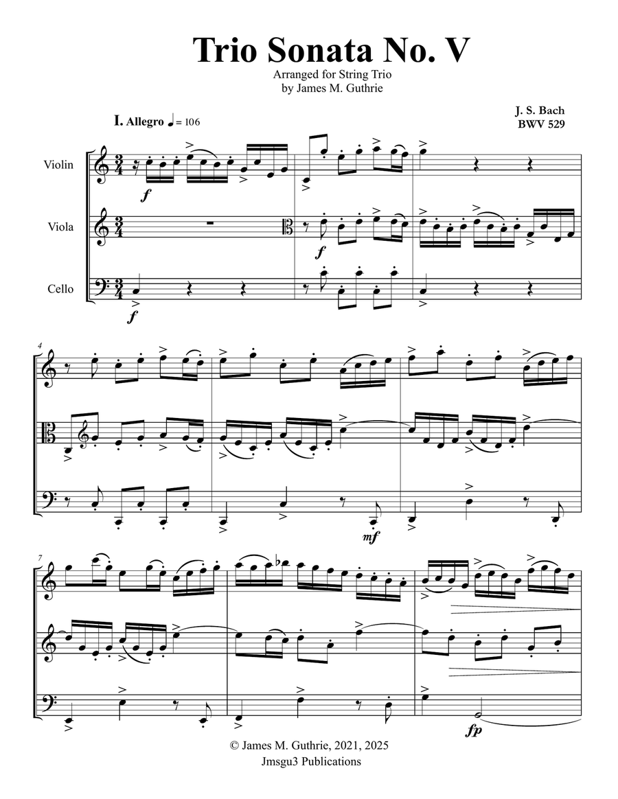 Siciliana for String trio by J.S. Bach - Sheet Music PDF file to download