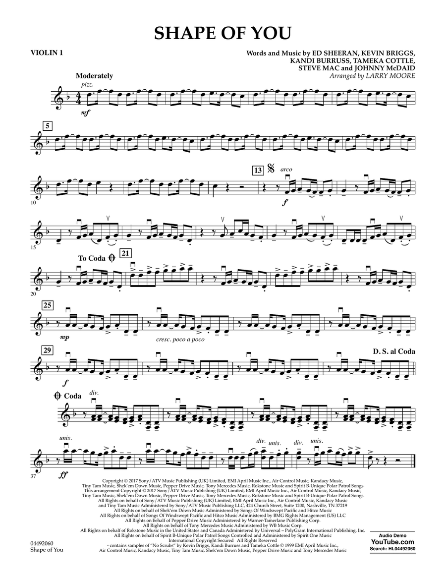 Shape of You Violin 1 by Ed Sheeran Violin Digital Sheet Music