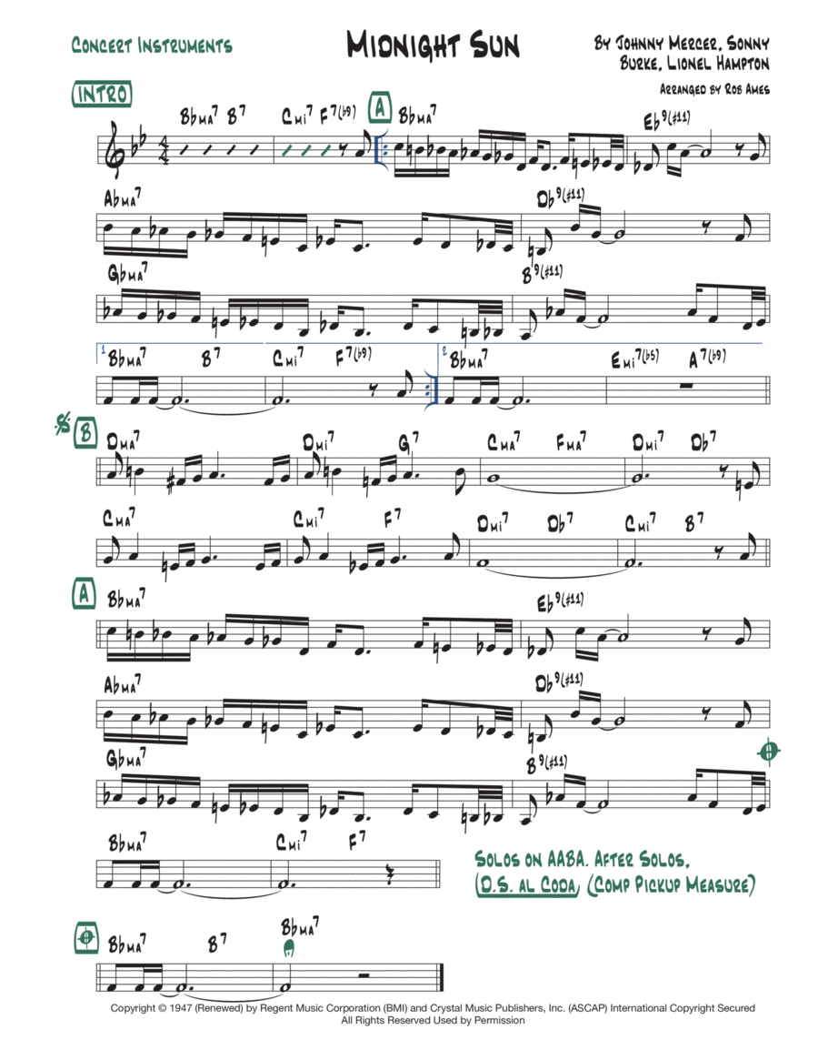 Midnight Sun sheet music (fake book) (PDF-interactive)