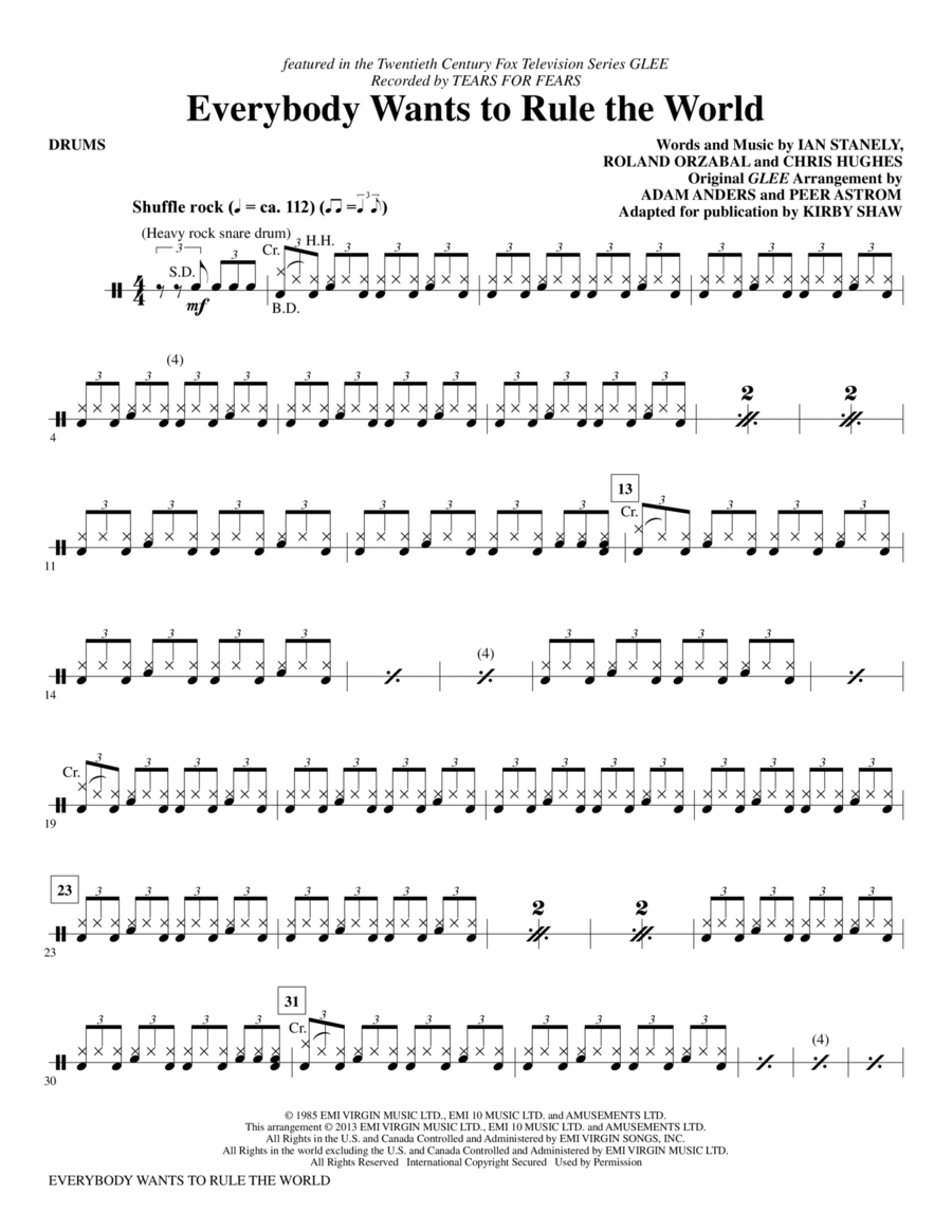 Everybody Wants to Rule the World - Tears for Fears - Drum Sheet Music