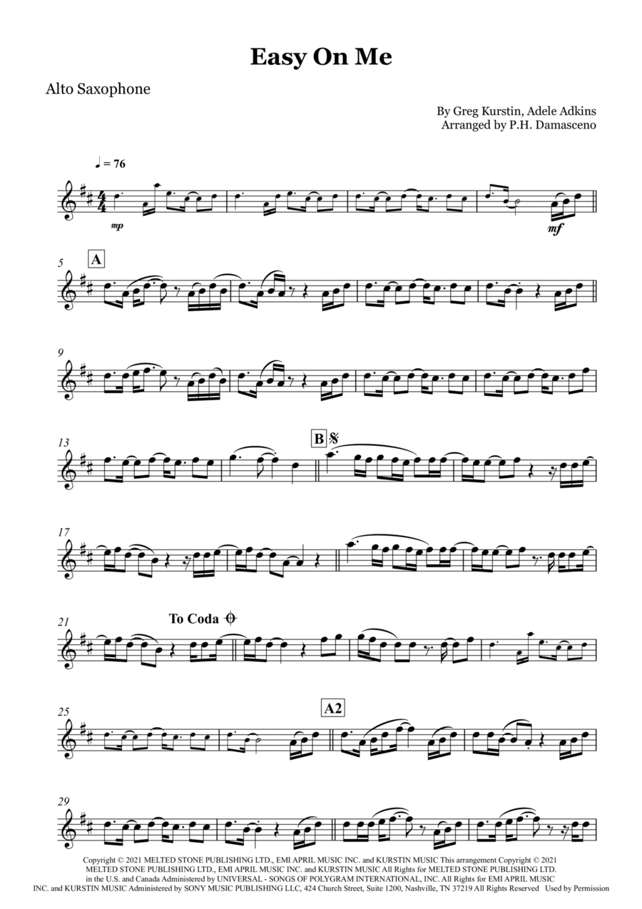 Easy On Me by Adele Alto Saxophone Digital Sheet Music Sheet Music Plus