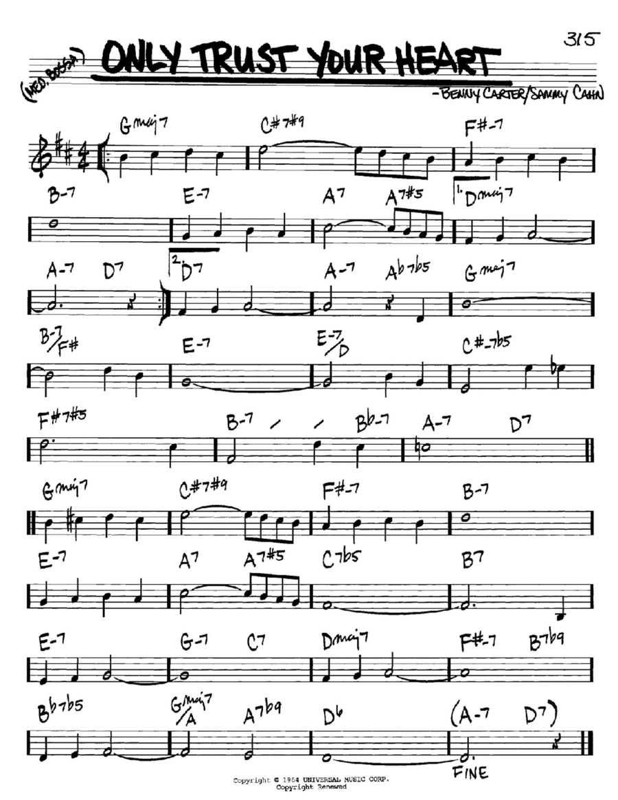 Only Trust Your Heart by Sammy Cahn - Piano - Digital Sheet