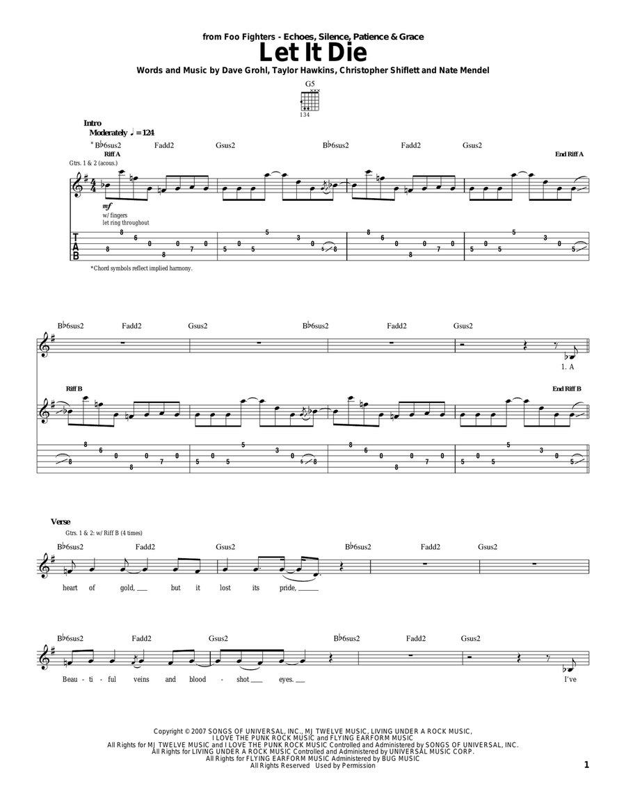 Let It Die by Foo Fighters - Electric Guitar - Digital Sheet Music