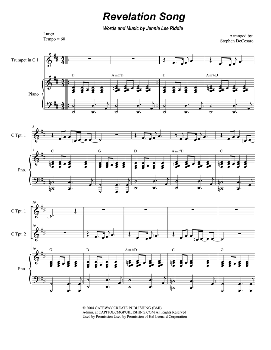 Revelation Song by Jennie Lee Riddle - Trumpet - Digital Sheet Music