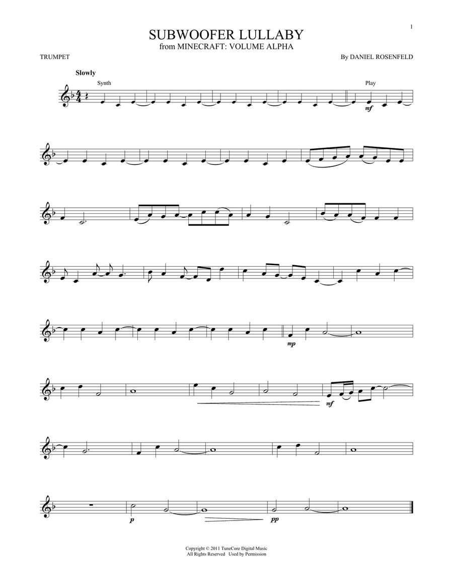 Subwoofer Lullaby (from Minecraft) by C418 Trumpet Solo Digital