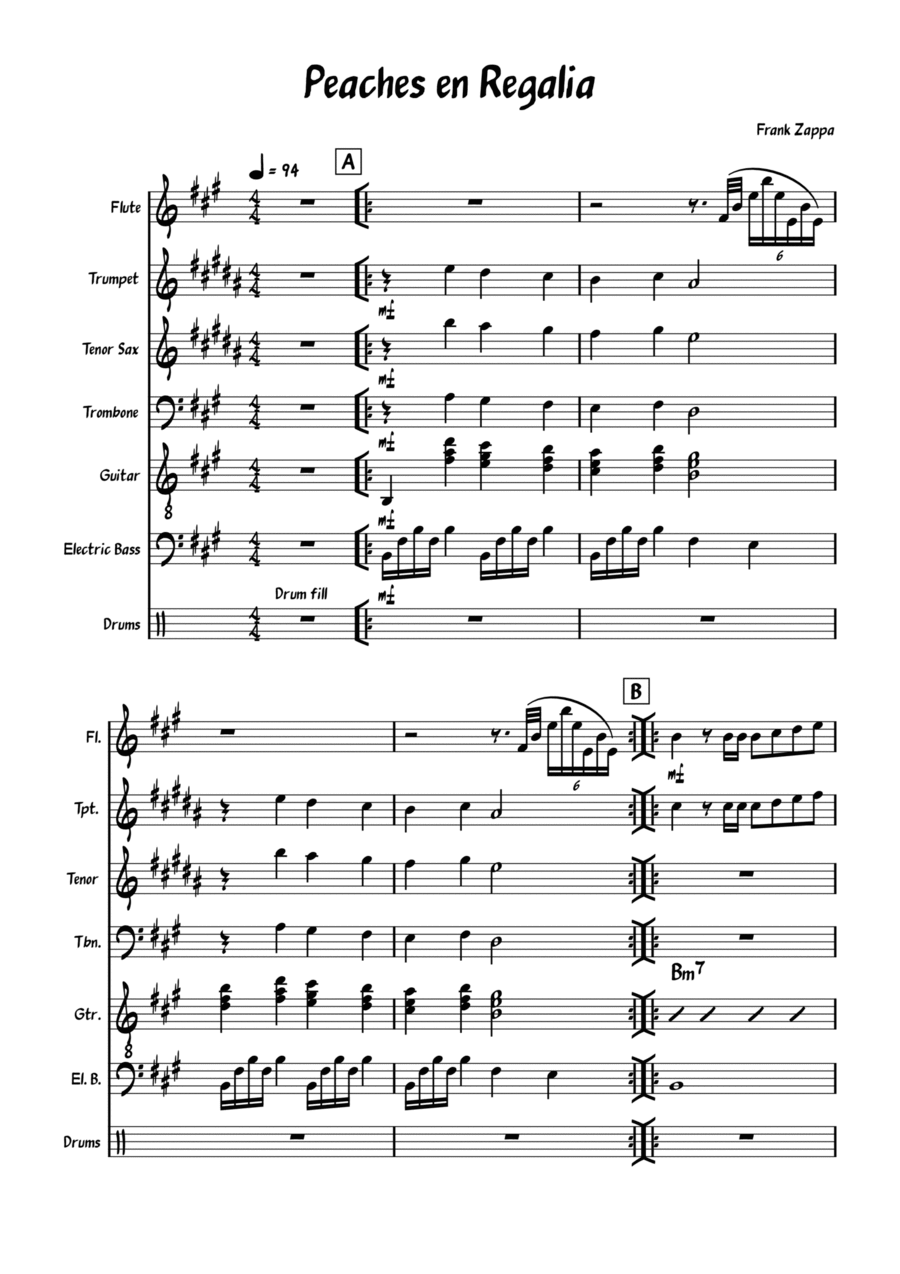 Peaches En Regalia by Frank Zappa Jazz Ensemble Digital Sheet Music