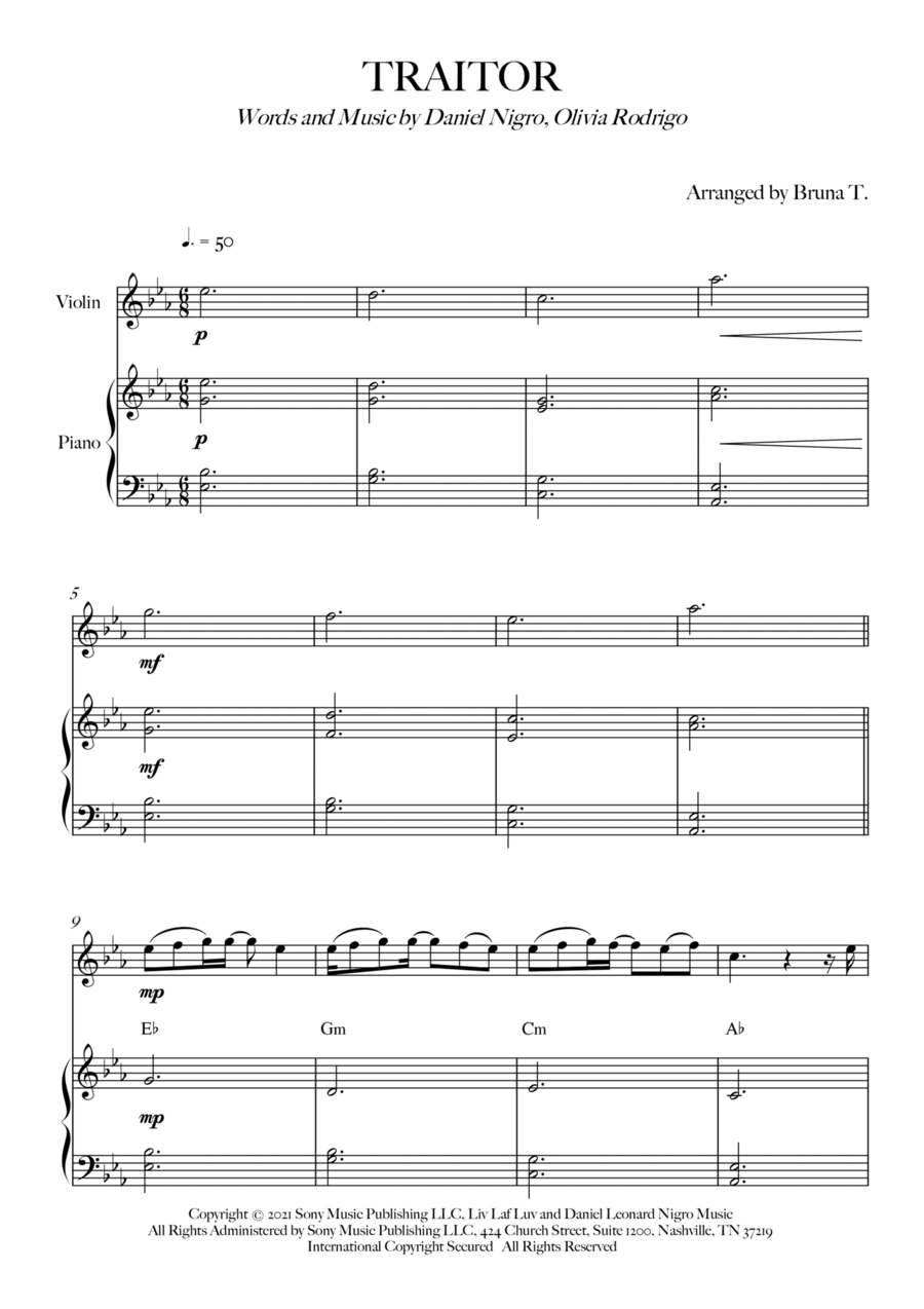 ▷ Traitor Sheet Music Olivia Rodrigo - ♪