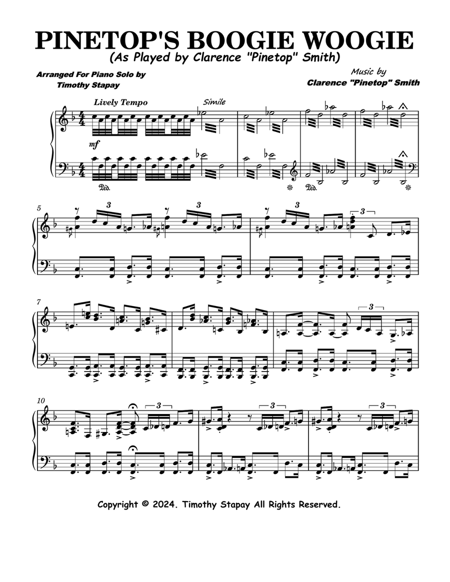 Pinetop's Boogie Woogie - Piano Solo - Digital Sheet Music
