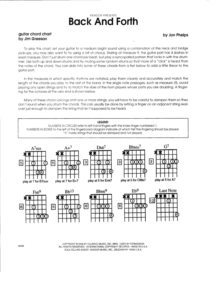 Bach And Forth Guitar Chord Chart by Jon Phelps Electric Guitar