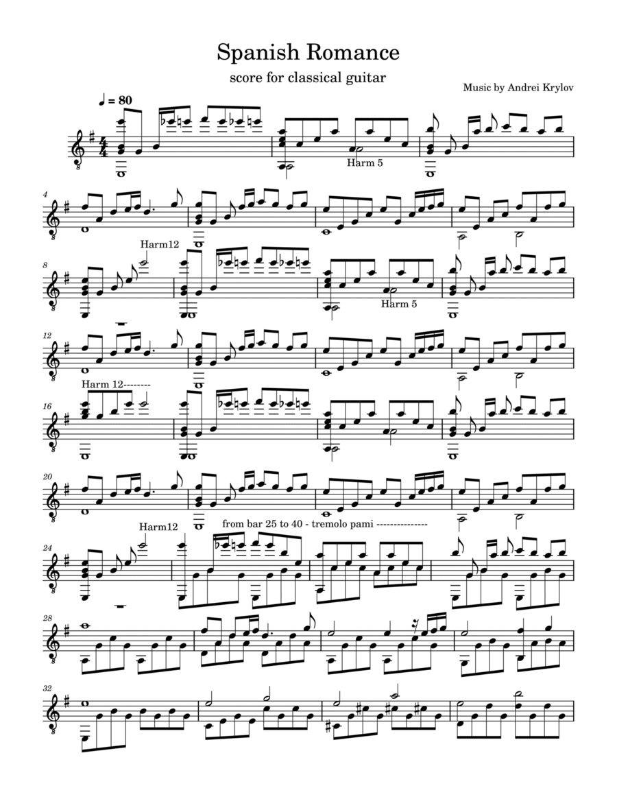 Spanish Romance Acoustic Guitar Digital Sheet Music Sheet