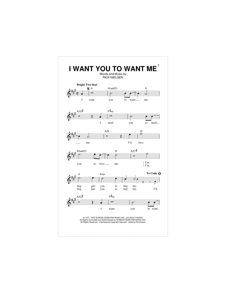 I Want You To Want Me by Cheap Trick Piano Digital Sheet Music Sheet Music Plus