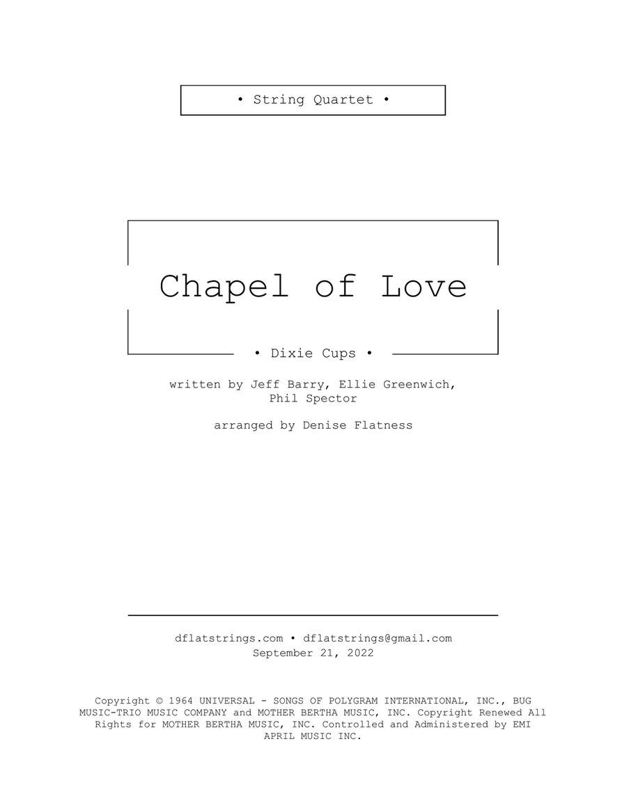 Chapel Of Love by Dixie Cups - Cello, Viola, Violin - Intermediate