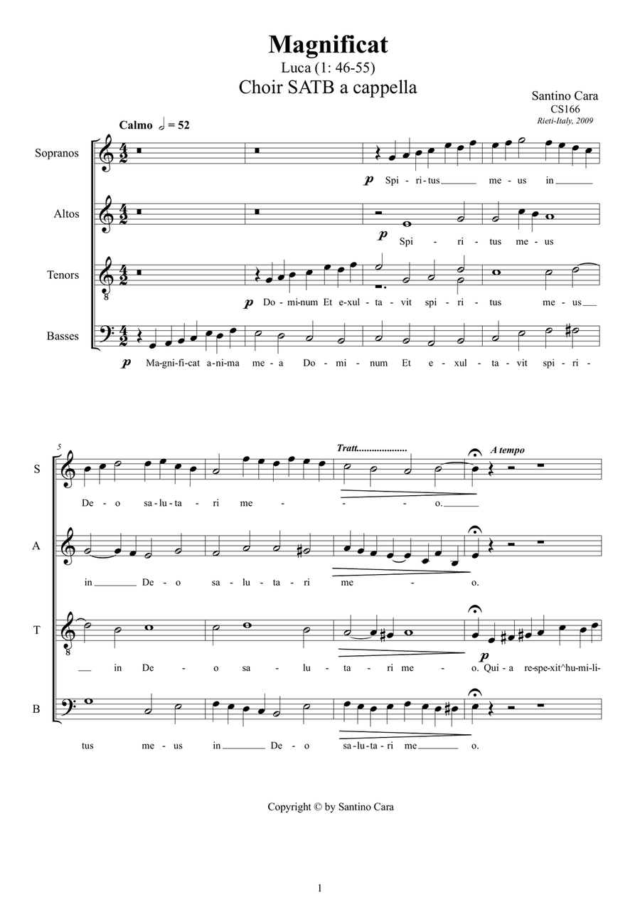 Magnificat - Choir SATB a cappella by Santino Cara - Choir, 4-Part