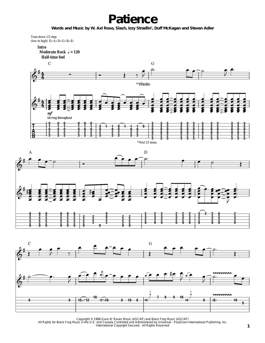 Guns N' Roses: Patience sheet music (fake book) (PDF-interactive)