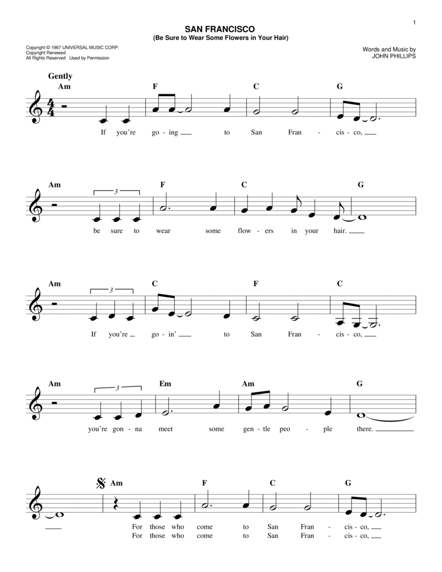 San Francisco (Be Sure To Wear Some Flowers In Your Hair) Piano