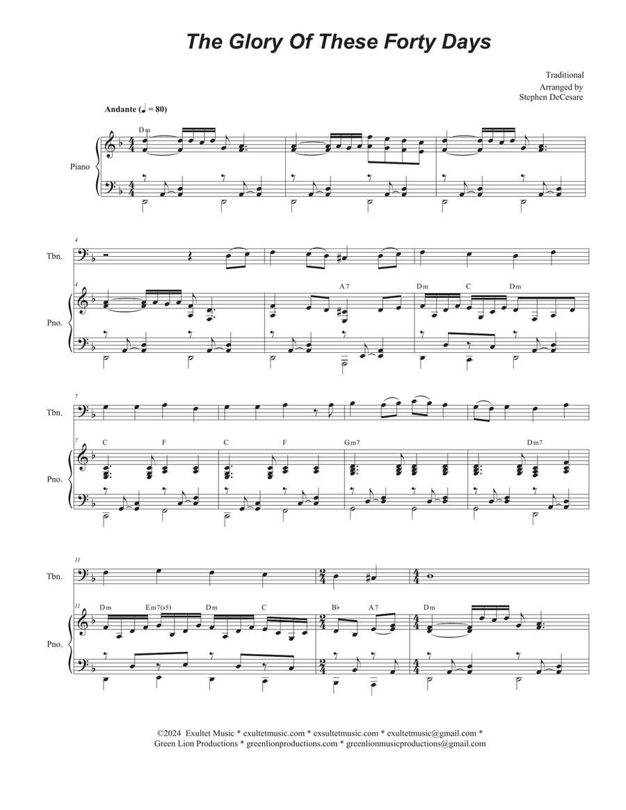 The glory of these forty days trombone solo and piano by stephen