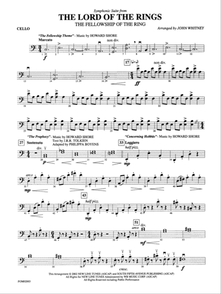 The Lord of the Rings: The Fellowship of the Ring, Symphonic Suite