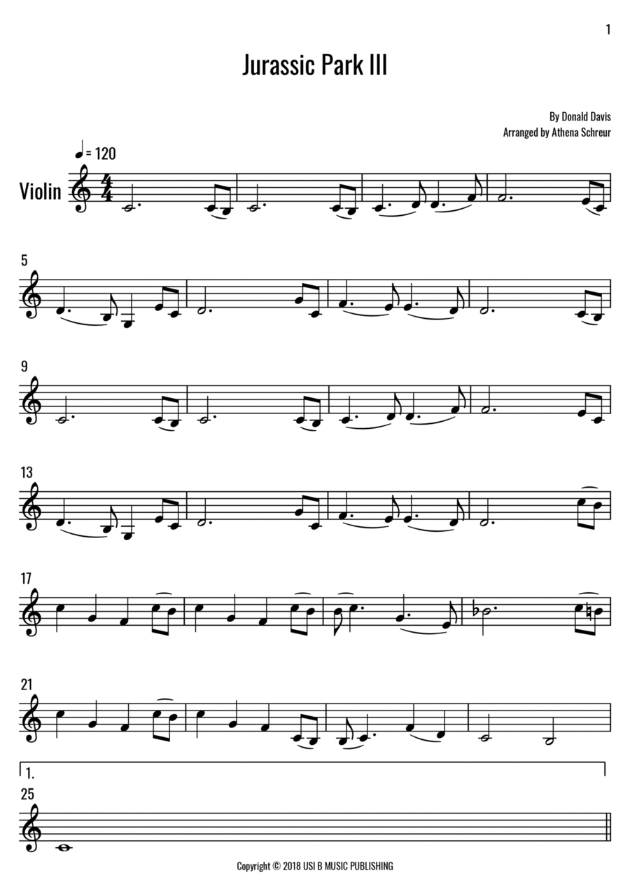 Jurassic Park Iii by Donald Davis Violin Solo Digital Sheet Music