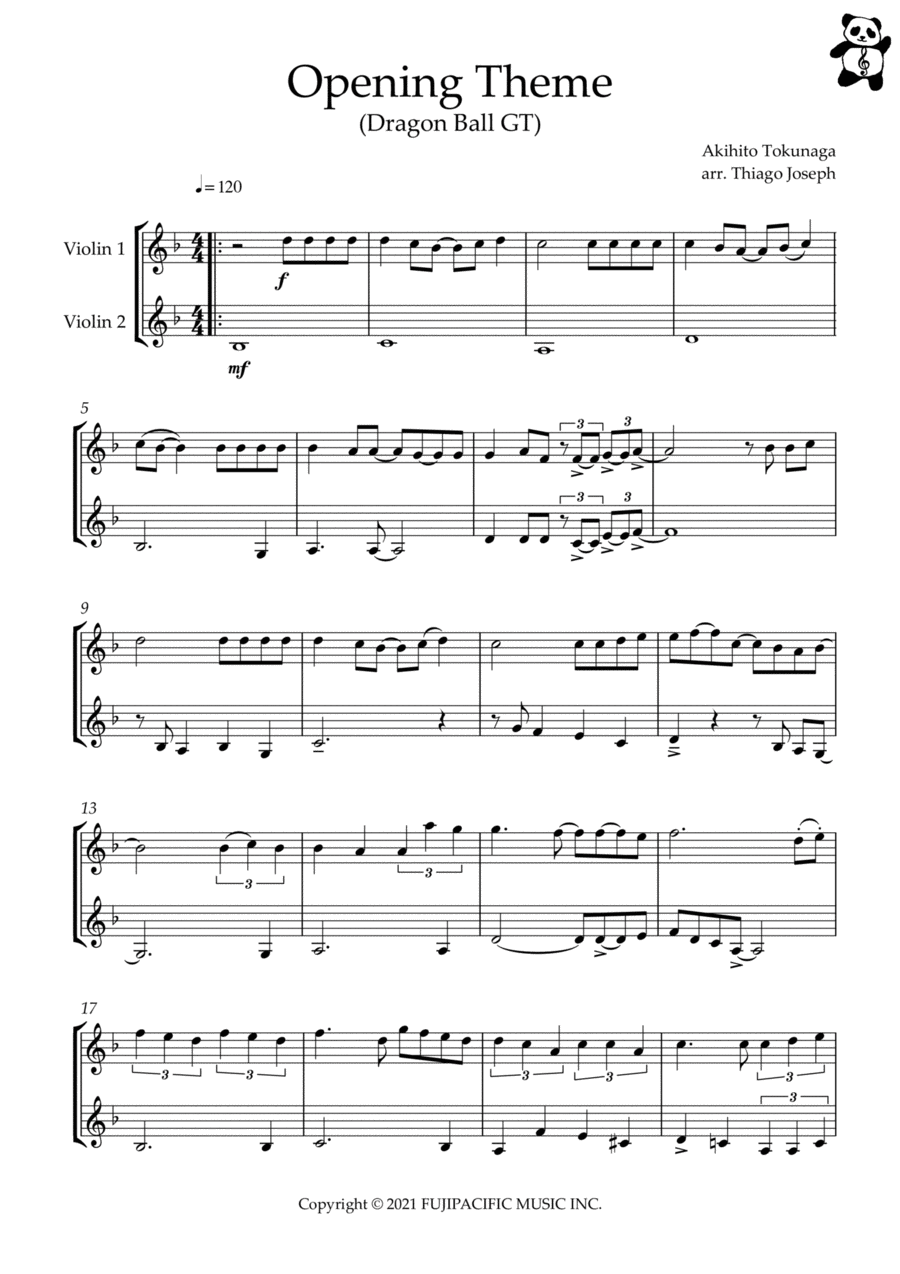 Dragon Ball Z Sheet music for Piano, Violin (Solo)