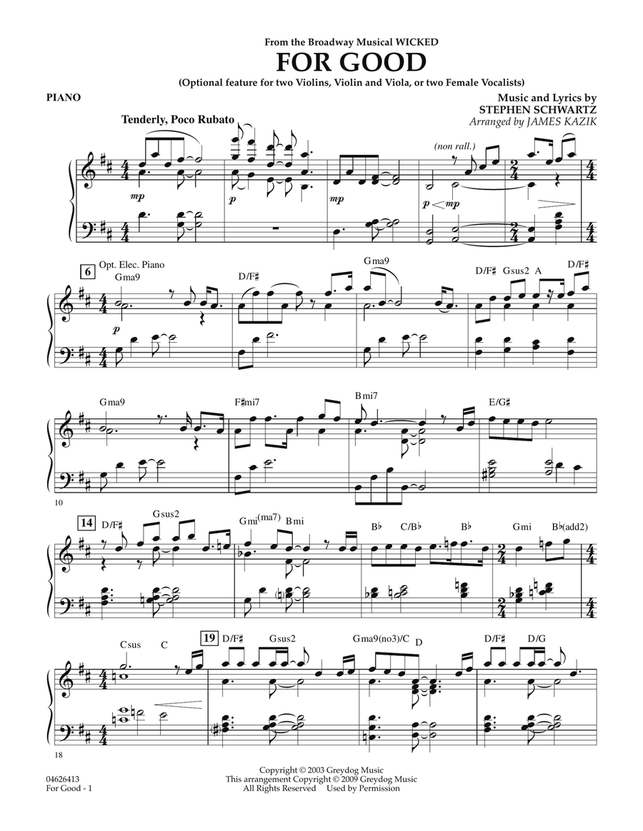 For Good (from Wicked) (arr. Jim Kazik) - Piano by Stephen