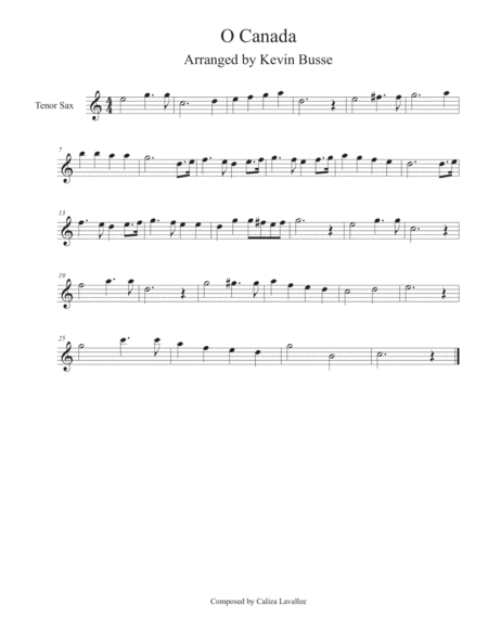 O Canada - Tenor Sax - Tenor Saxophone - Digital Sheet Music