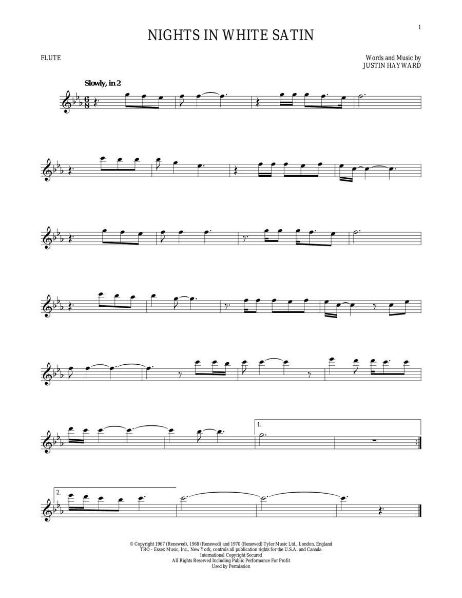 Nights In White Satin by The Moody Blues Flute Solo Digital Sheet