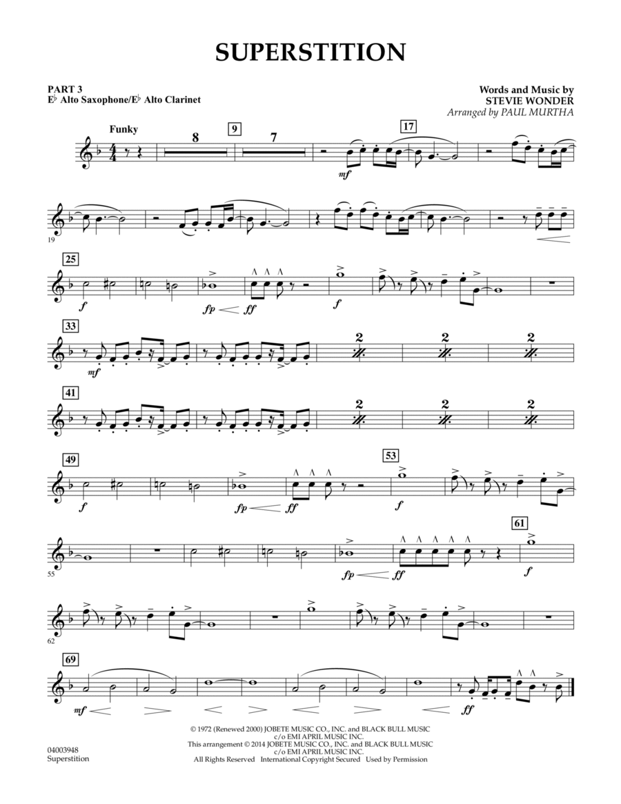 Superstition Pt.3 Eb Alto Sax/Alto Clar. by Paul Murtha Concert
