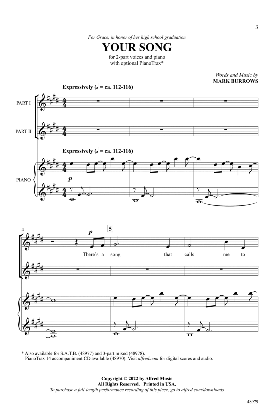 Your Song by Mark Burrows Choir Digital Sheet Music Sheet Music Plus