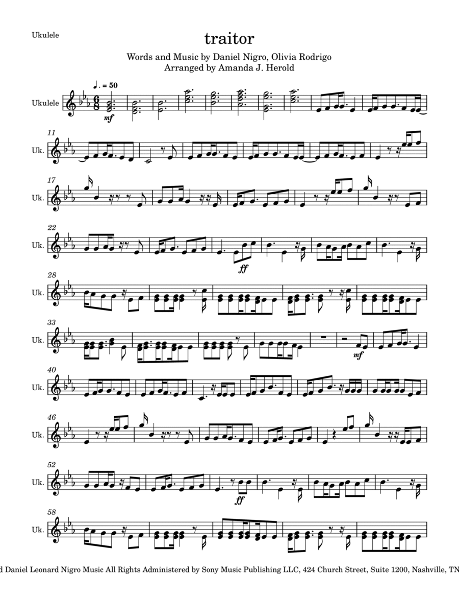 Traitor by Olivia Rodrigo - Ukulele - Digital Sheet Music