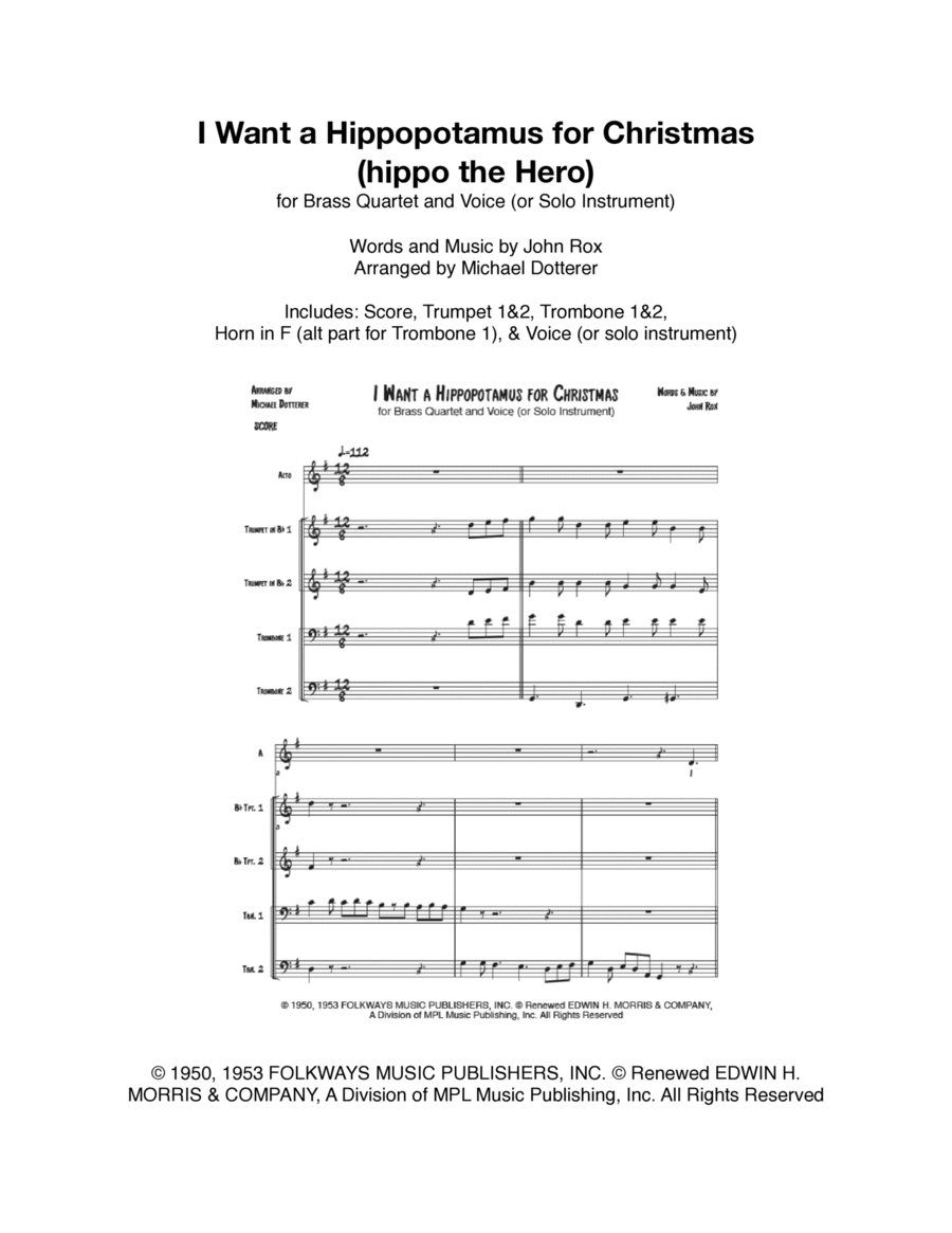 I Want A Hippopotamus For Christmas (hippo The Hero) - Horn, Trombone, Bass Trombone - Late Intermediate Digital Sheet Music | Sheet Music Plus for Free Printable I Want A Hippopotamus For Christmas Sheet Music