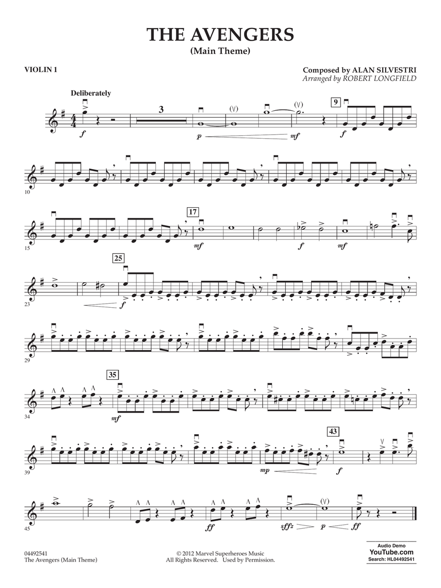 The Avengers (Main Theme) (arr. Robert Longfield) Violin 1 by Alan