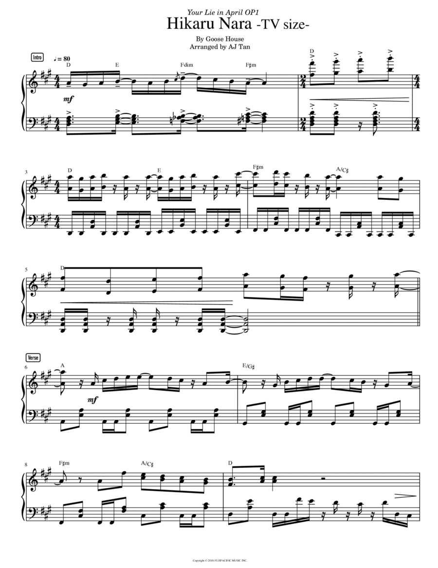 Hikaru Nara - Piano Solo - Digital Sheet Music