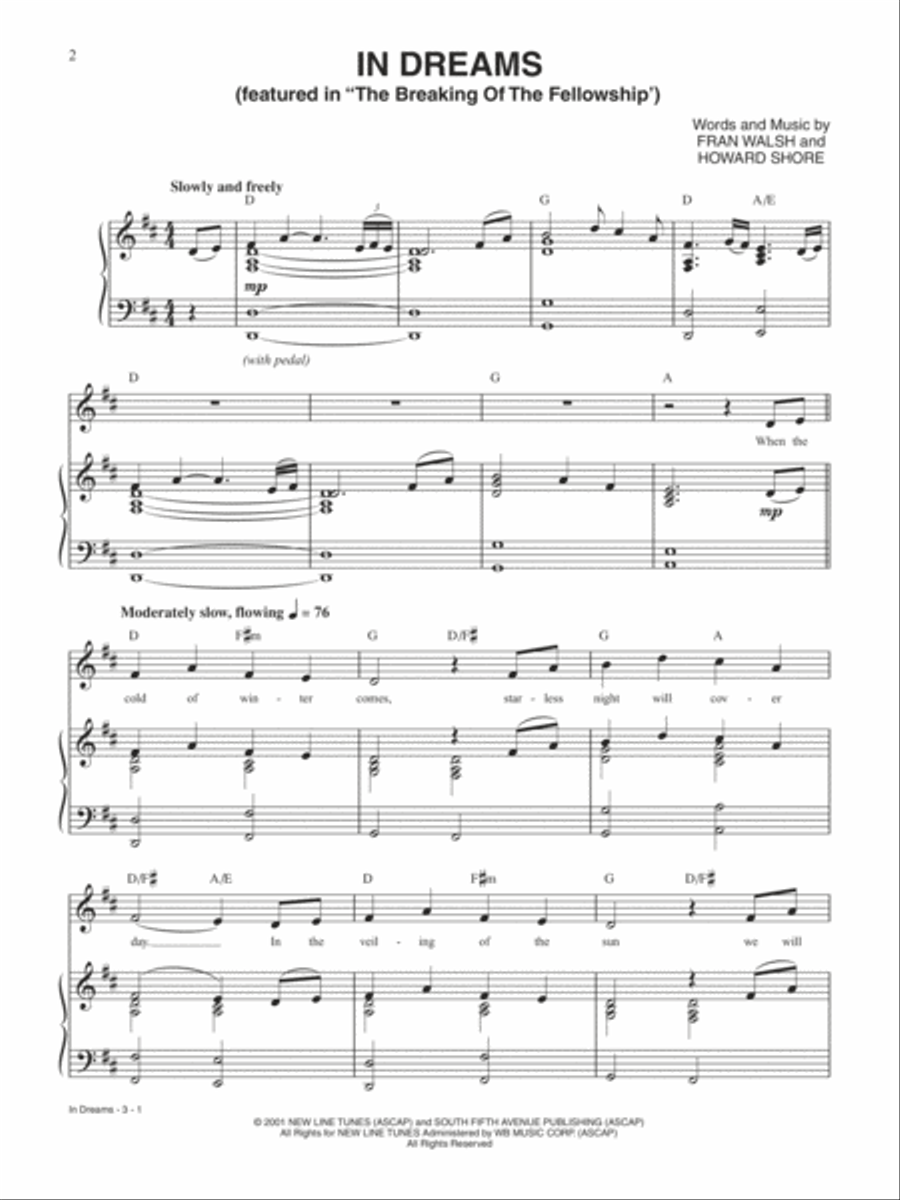 In Dreams From The Fellowship of the Ring - Download Sheet Music PDF