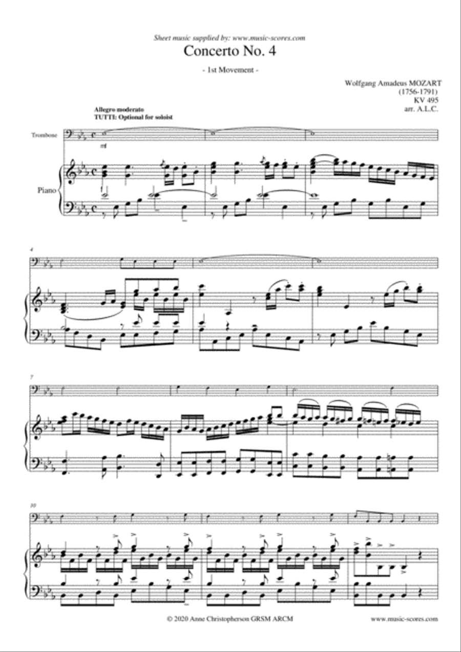 Allegro from Mozart s 4th horn concerto Trombone and Piano by Wolfgang Amadeus Mozart Piano Digital Sheet Music Sheet Music Plus