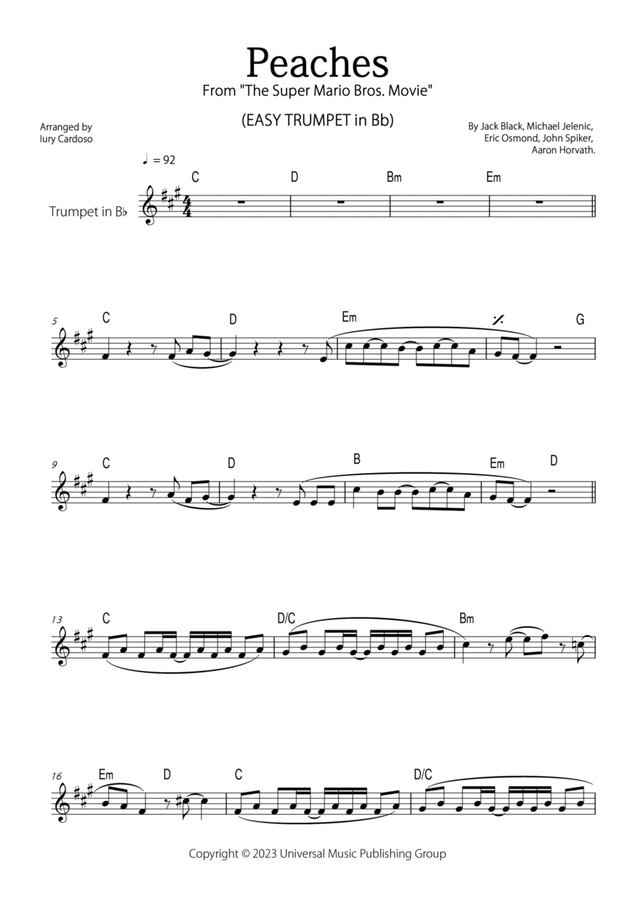 Peaches (for violin) [with fingerings] - Jack Black Sheet music for Violin  (Solo)